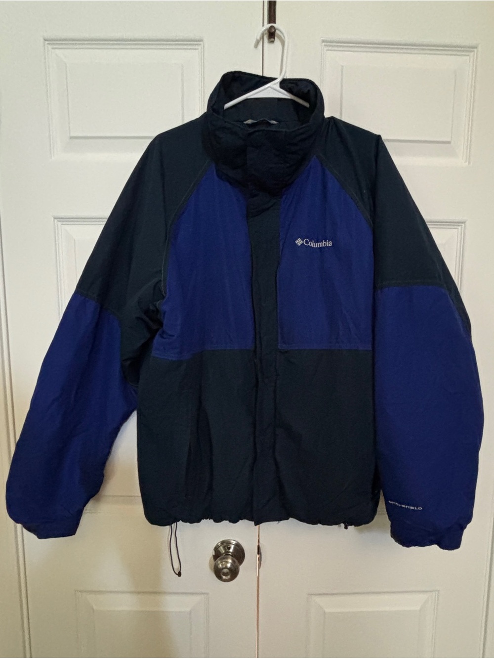 Columbia Menโs XL Omni-Shield Insulated Jacket Blue Black Colorblock Winter